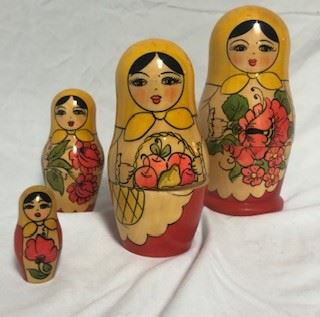 Solid Ash wood painted Russian Nesting Dolls (matching glasses also)