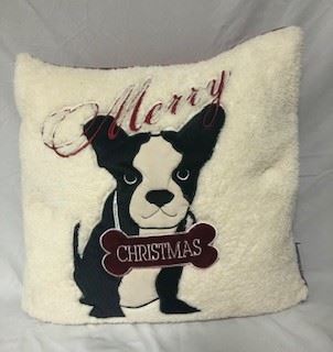 Dog lover plush fleece holiday cushion. 