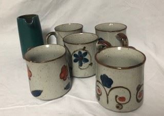 Hand made ceramic hand painted mugs and milk pitcher