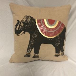 Silkscreened Elephant pillow with glitter accents. 