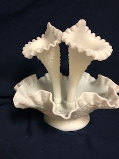 Lots of Milk Glass. This is a 1900's Fenton Hobnail Tulip Bowl, where the tulips insert into the dish. 