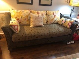 Vintage Schnadig German Made sofa. Low back, 86"L x 37"D. Beautiful detail, carved cherry wood legs/feet, You can have the cushions if you want them, no charge. Various to choose from. 