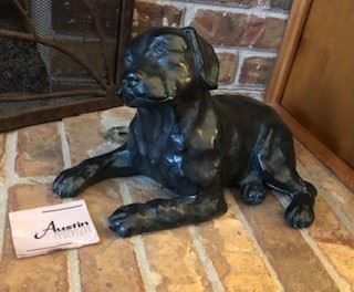 Austin Sculpture Collection solid bronze black painted black lab puppy, Super heavy, beautiful piece. Indoor or outdoor suitable. 