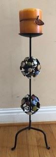 Candle Stand with large beaded round accents, wrought iron. Candle included. 