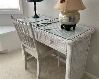 White Wicker Desk and Chair