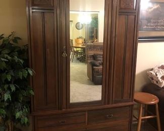 ANTIQUE WARDROBE CABINET WITH MIRROR CLOSED