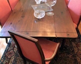 Vintage Drop Leaf Farm Table, 6 Dining Room Chairs