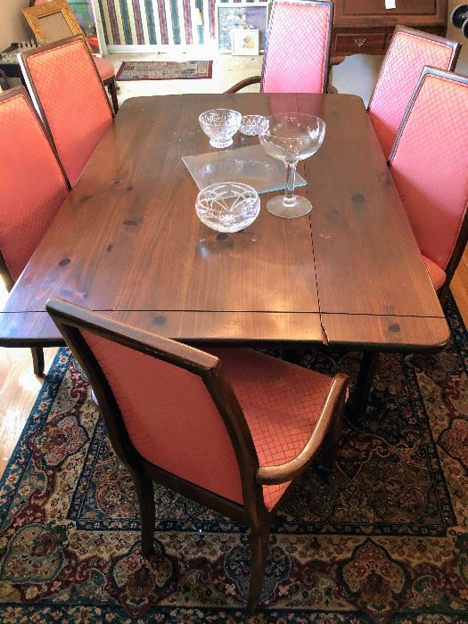 Vintage Drop Leaf Farm Table, 6 Dining Room Chairs