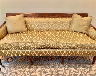 Antique Federal style burl custom upholstered sofa