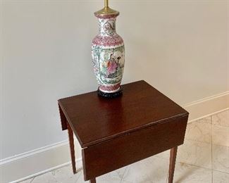 Vintage, mahogany drop leaf side table with single drawer