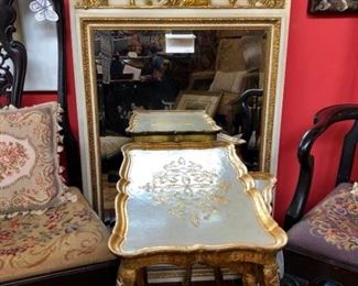 Set of 2 gold leaf nesting tables made in Italy, $89