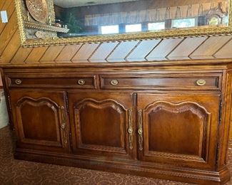 Gorgeous Buffet by Henredon in perfect condition with custom cut glass top. 