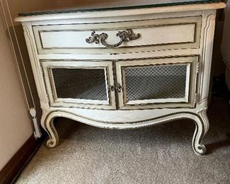 Drexel French Provincial bedside table
With custom glass tops to protect the finish