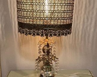 Vintage Ornate lamp with pierced metal shade