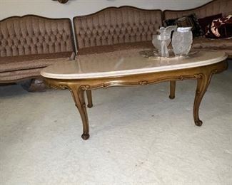 French Provincial marble top coffee table   