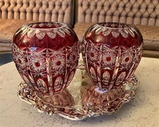 Ruby to clear crystal Vases