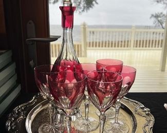 Ruby and clear wines and decanter