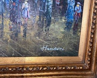 $600
GOLD ORNATE FRAME OIL ON CANVAS FRENCH STREET SCENE WITH EIFFEL TOWEL
SIGNED “ HANSON”
48”L x 36”H x 3.5”D
