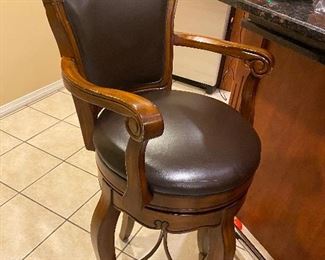 $250 SET
4 LEATHER AND WOOD BARSTOOLS -SOLD AS IS
21”DIA x 46”H 
