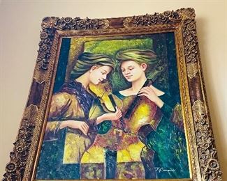 $800
HUGE PAINTING “TWO LADIES PLAYING VIOLIN AND CELLO “ SIGNED J BONACCI
