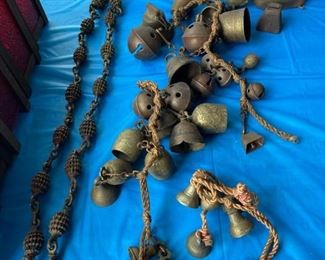 Chain of vintage temple bells, two sets. 