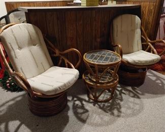 rattan swivel rockers and side tables
