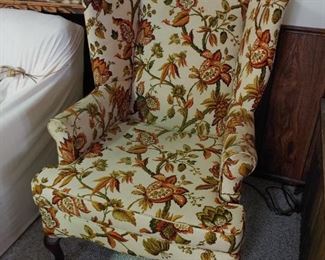 jacobean print wing back chair
