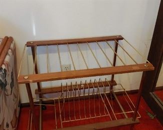 mid century record rack cart