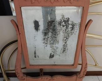 shabby salmon painted antique mirror