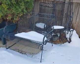 metal bench and chairs