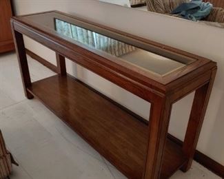 wood and glass console table