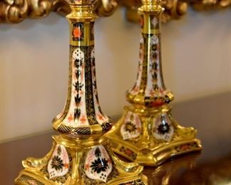 Royal Crown Derby bone china candlesticks