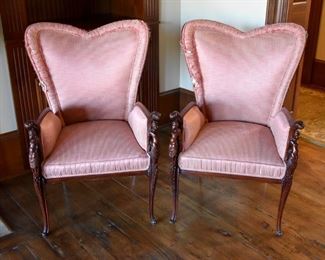 Heart-shaped back pair of chairs, Frame in great condition. Sold as-is. 