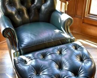 leather tufted chair and ottoman 
