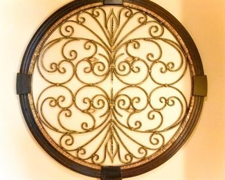 LARGE wood and metal wall medallion 