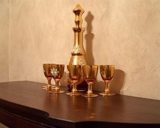 golden decanter and glasses