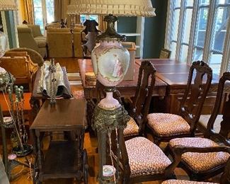 Pair of  19th century Serves lamps on stands, Provenance From the Hershey Estate to the Hutchison Estate in Turtle Creek, Dallas.