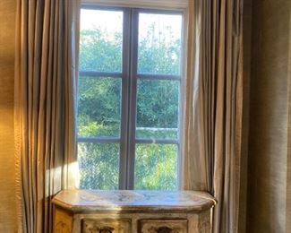 Bedroom drapes 10' L  gold and grey silk stripe.  