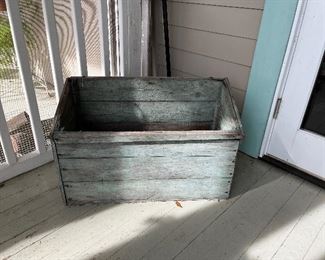 Antique kindling box with original old blue paint.