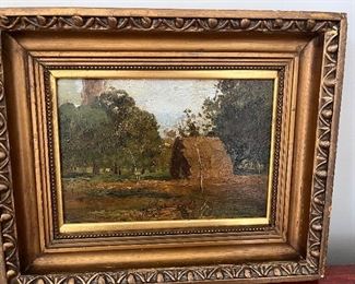 Choctaw Indian dwelling. Oil on canvas. Signed.