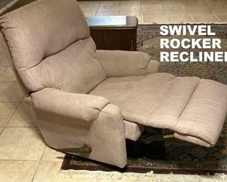 MADE IN THE USA by BEST CHAIR CO. SWIVEL ROCKER RECLINER. SHOWN HERE WITH LEG REST UP. THE BACK ALSO RECLINES IF YOU WANT TO NAP IN IT.