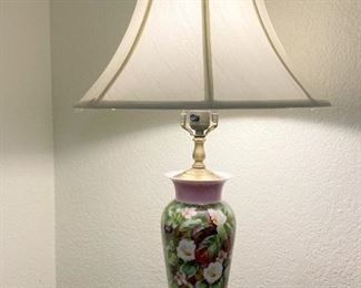 LOVELY PORCELAIN LAMP HANDPAINTED FLORAL DESIGN.
