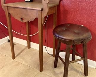 REPRODUCTION OF AN ANTIQUE PHONE STAND; USE AS FOYER TABLE, BEDSIDE STAND, SERVER IN DINING ROOM, OR IN THE KITCHEN.