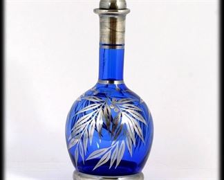 Cobalt Blue Cordial Decanter silver overlay