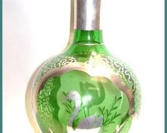 Emerald Green Decanter silver overlay