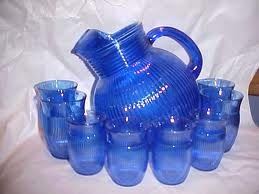 pitcher and glasses blue