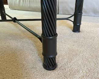 Glass Topped Coffee Table with Wrought Iron Base - Beveled Edge