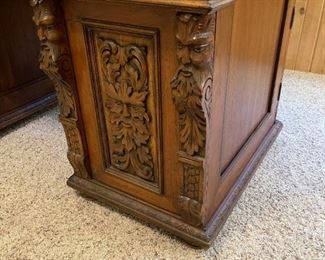 Antique Hand Carved Desk with Leather Inlay