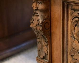Antique Hand Carved Desk with Leather Inlay