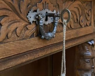 Antique Hand Carved Desk with Leather Inlay